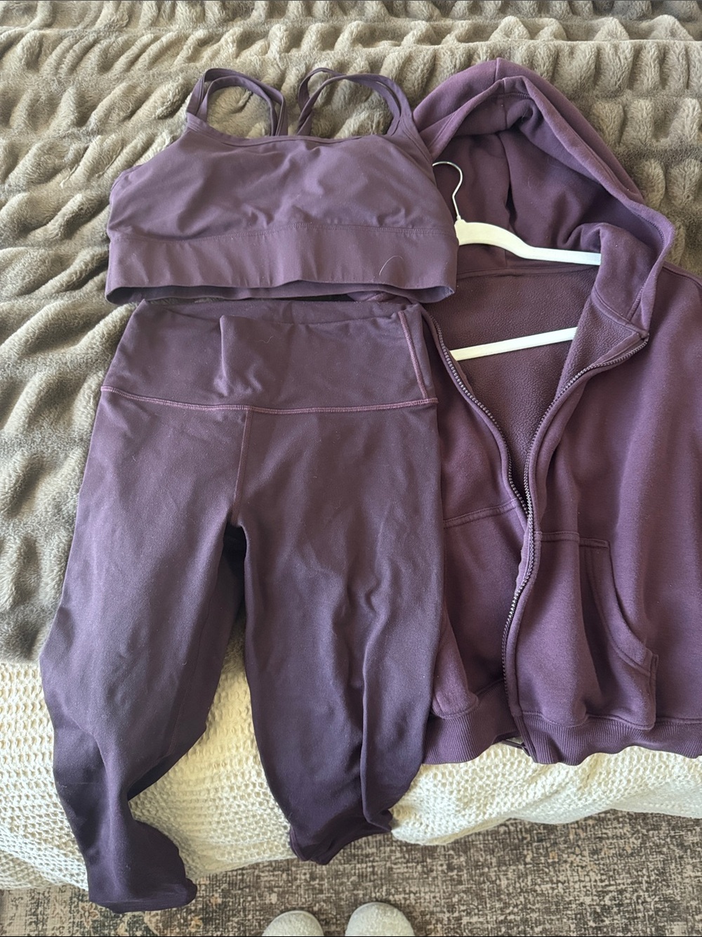 Fabletics Plum High-Waist Leggings with Bra & Hoodie Set